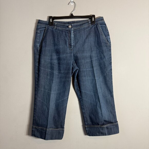 St. John Denim Jean Capris Women's 10 Blue Cuffed Stretchy Designer Classic Chic - Picture 2 of 10